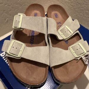 Birkenstock Women’s 10 Arizona Slide Sandals Faded Lime Suede Leather Hippie NWT